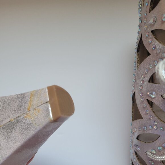 Joan Boyce Cutout Suede Lace-Up Heels With Rhinestones Size 10M - Picture 7 of 8